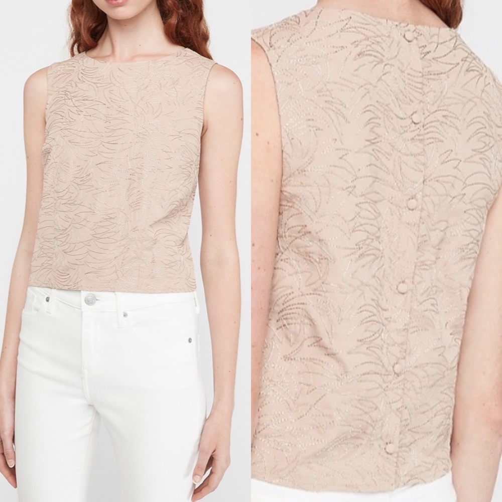 Express Embroidered Button Back Top Gold Sz L
